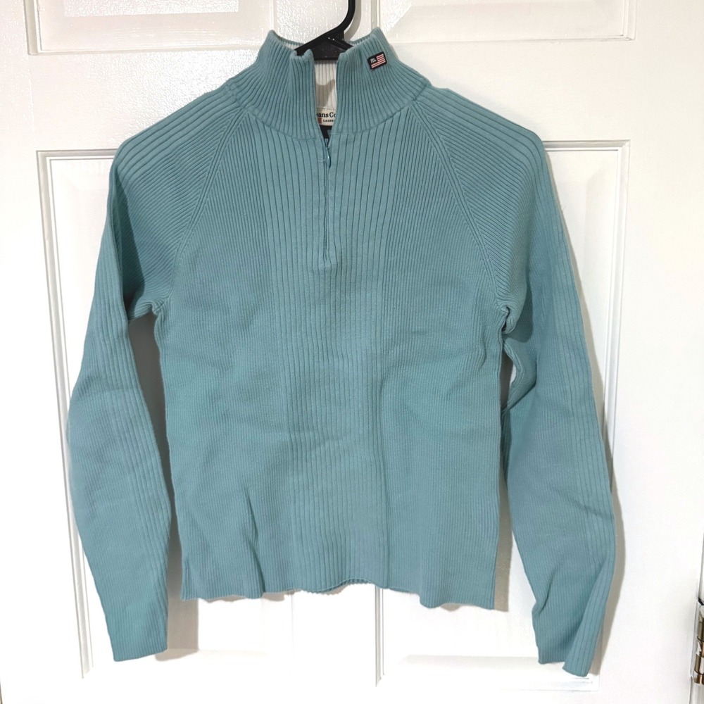 Vintage Polo Jeans Co Ralph Lauren Blue Ribbed Quarter Zip Sweater Mock Neck M
